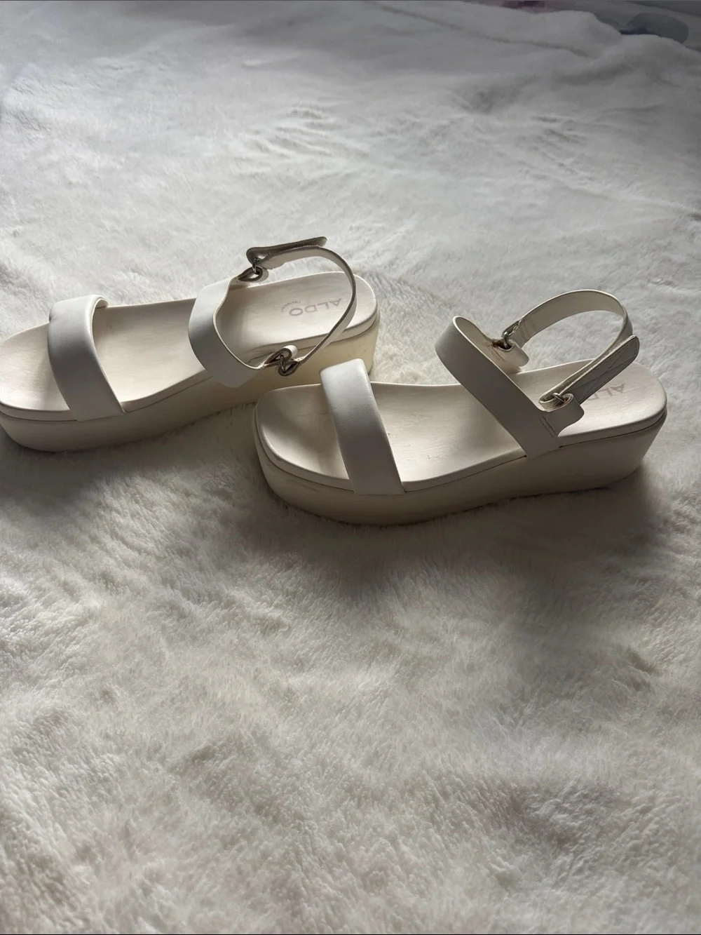 ALDO White Cream Platform Sandals with Ankle Strap